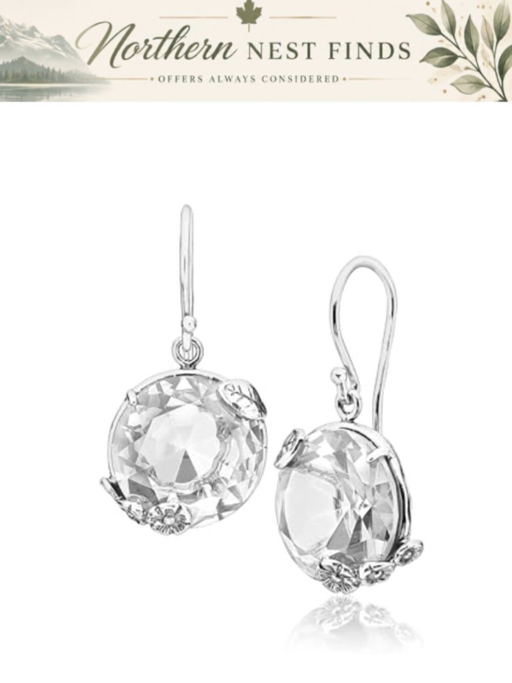 925 Sterling Silver Dangle Earrings Round Cubic Zirconia Vintage Floral